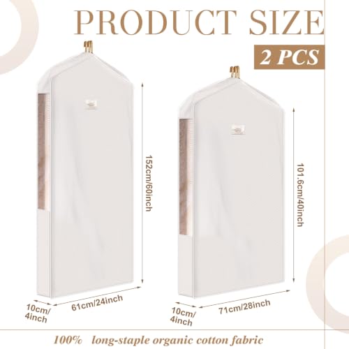 2 Pack Premium 100% Cotton Garment Bags for Hanging Clothes 40'' 60''