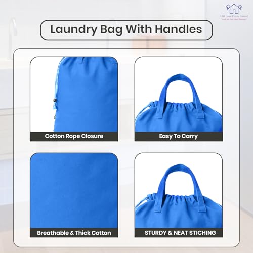 LFH Home Large Premium Cotton Rich Canvas Laundry Bag with Drawstring and Handles Heavy Duty (24"x36" (Pack of 6) / Sky Blue)