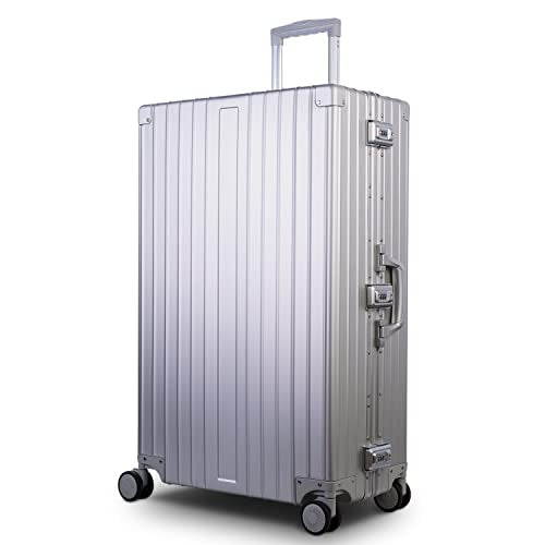 All Aluminum Luggage Zipperless Hard Shell Luggage Case with TSA Lock Spinner Alloy Metal Suitcase (Silver / 28")
