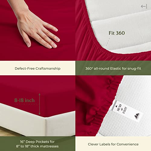 100% Egyptian Cotton King Size Sheets Set (King / 14 - Red)