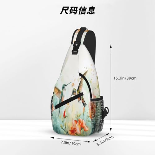 Sling Bag Hummingbird Flower Watercolor Hiking Daypack Crossbody Shoulder Backpack Travel Chest Pack for Men Women (B0168)