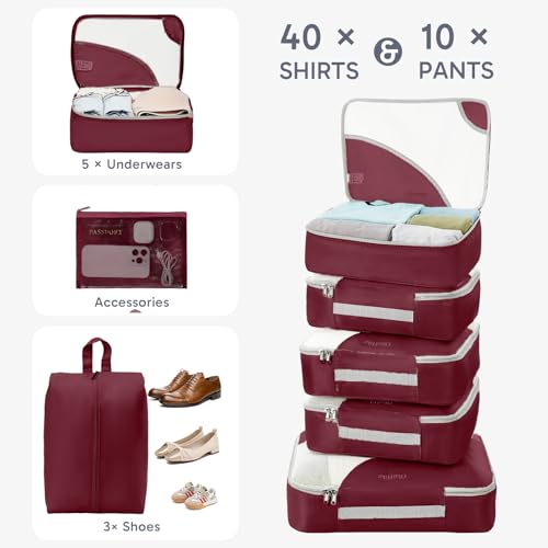 Packing Cubes for Travel (11 Burgundy)