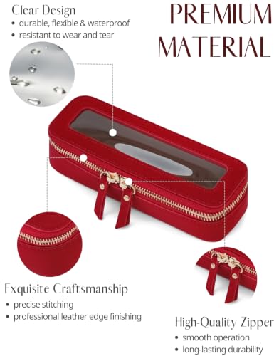 Clear Makeup Bag Travel Cosmetic Case Clear Toiletry Bag with Zipper Traveling Make Up Case Makeup Brush (Red / Minimalist)