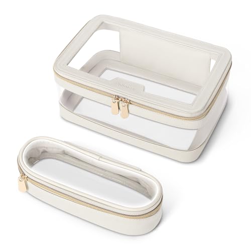 Travel Clear Makeup Bag with Makeup Brush Bag (M / Off-White)