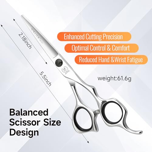 Professional Straight Hair Cutting Scissors 5.5'' Barber Haircut Shears with Sharp Razor Edge 440C Hair Scissors with Ergonomic Design for Salon and Home User (Straight / 5.5 inches)