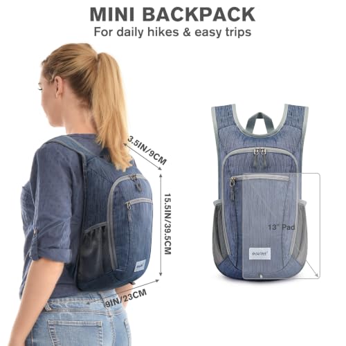 10 15L Small Rucksack Foldable Backpack Lightweight Packable Daypack Travel Outdoor Hiking Shoulder Bag (Dark Blue / 10L)