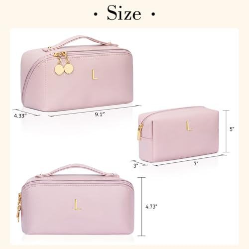 Initial Makeup Bag Personalized Gift for Women Teen Girls (Pink / L)