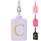 Personalized Initial Luggage Tags for Suitcase (Purple Leather,glod Letter / C)