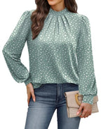 Long Sleeve Shirts for Women Fall Outfits for Women 2026 Business Casual Tops Blouses Dressy Casual Early Fall Fashion Clothing School Outfits for Teachers Work Clothes Trendy (03 - Sage Green Dots / Small)