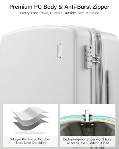 Expandable Luggage Sets 3 Piece (Smoke White / 20+24+28 Inch EXT)