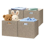 Collapsible Storage Bins (13×13×13/4pcs / Woven Coffee)