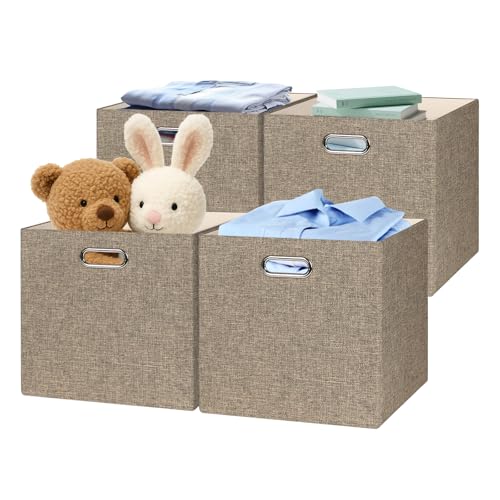 Collapsible Storage Bins (13×13×13/4pcs / Woven Coffee)