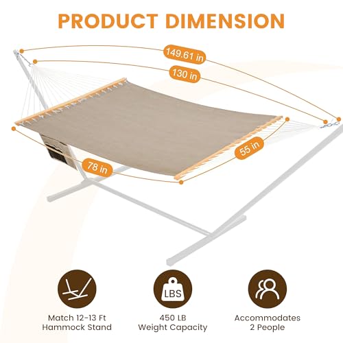 Lazy Daze Double Olefin Quick Dry Hammock with Spreader Bar for Outdoor (Khaki)