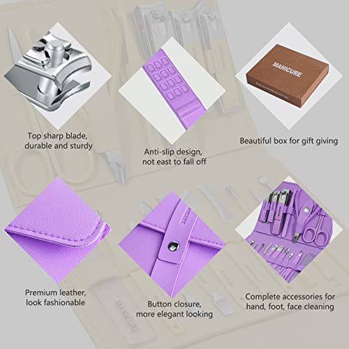 Manicure Set Professional Nail Clippers Pedicure Kit (Violet)