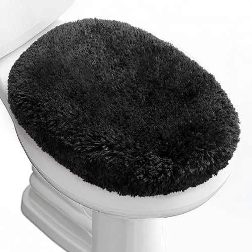 Microfiber Elongated Toilet Seat Cover 19.5"x 15" Machine Washable (Black / Elongated)