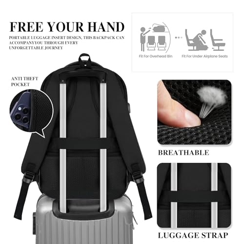 Black Backpack for Men Women (A6-black2 / 15.6 Inch)