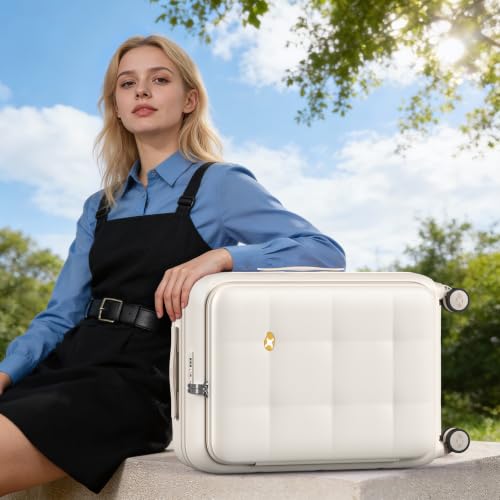 26 Inch Large Expandable Checked Luggage Hard Shell Suitcase (26 inch / Cream)