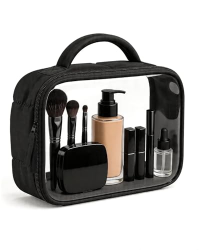 TSA Approved Toiletry Bag Clear Quart Size Travel Bags Makeup Bag (Puffer Black / 1 Pack, Handle)