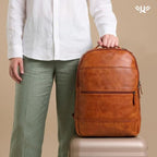 Genuine Leather Backpack for Men and Women (Tan)
