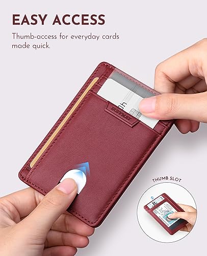 Slim Wallet for Men Women Minimalist Small Leather Front Pocket Wallets with RFID Blocking and Gifts Box (Small / Bassa Mars Red)