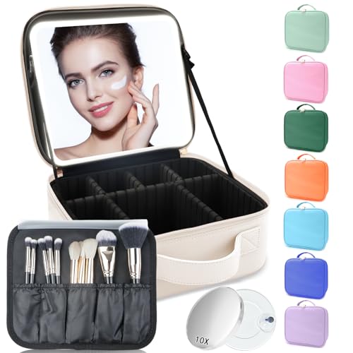 Makeup Bag with Led Mirror (White / with LED mirror and a 10x mirror)