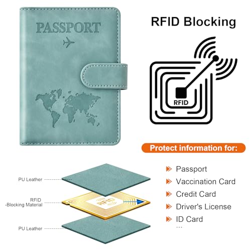 Passport Holder for Travel Essentials (light blue / Magnetic Clasp)