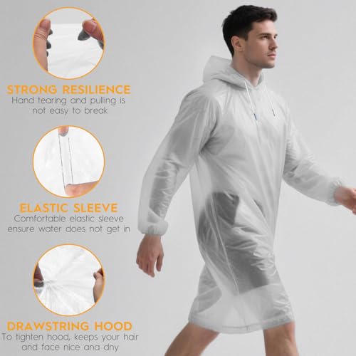 6 & 20 & 50 Pack Disposable Rain Ponchos for Adults (Clear / 6 Pack)