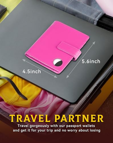 Passport Holder Wallet Cover for Travel with Airtag RFID for Women Men (Pink)