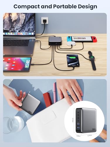 USB C Charger Block 200W[2026 Upgraded] GaN III 6 Port Fast Charging Station Hub (Black / 200W)
