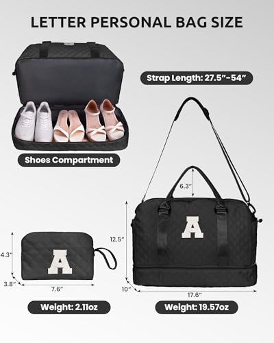 Initial Duffle Bag with Shoe Compartment (Black / E)