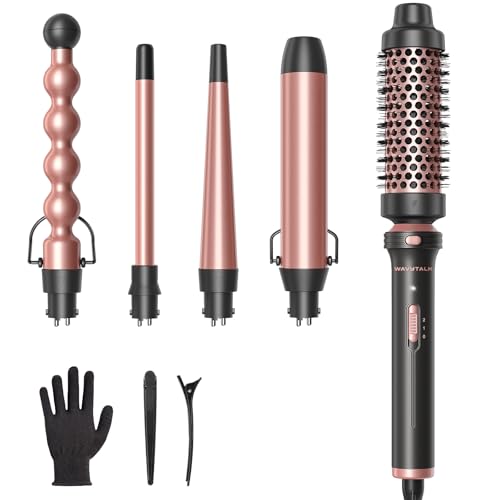 5 in 1 Curling Wand Set with Thermal Brush & 0.5" (Classic Rose Gold)