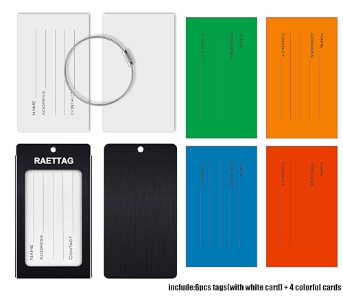 Luggage Tags Metal Suitcase Tags Travel Bag ID Identifier Luggage Tag (Black 6-pack)