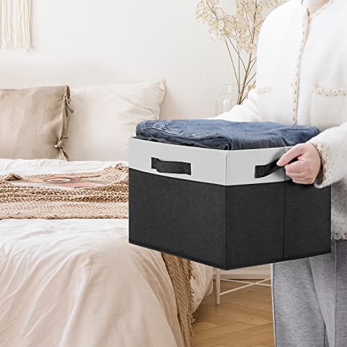 Large Storage Baskets for Shelves 6 Pack (Large-6 Pack / Black & White)