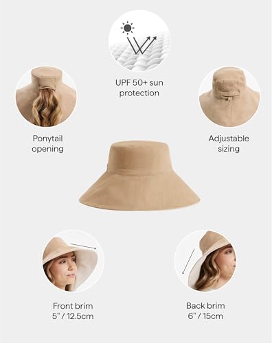 Women's Ultra Wide Cotton Linen Hat UPF 50+ (Small-Medium / Desertsand / Beige)