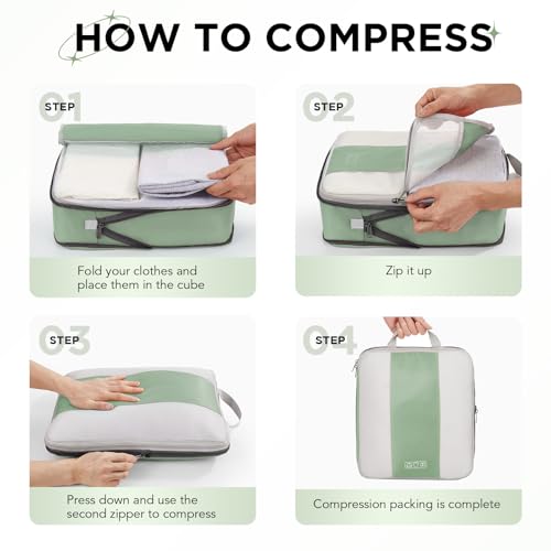 10 Set Compression Packing Cubes for Travel Essentials (Matcha Green)
