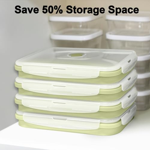Collapsible Food Storage Containers with Airtight Lid & Air Vent (4x1200ml Lightgreen)