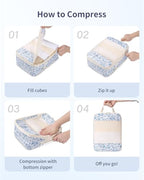 Compression Packing Cubes for Women Kids (ZZZ-Little Blue Flower / 5 Set)
