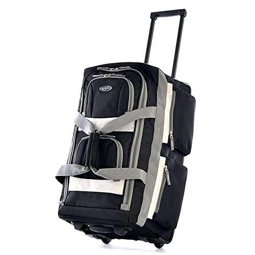 29 inch Jumbo Size 8 Pockets Wheeled Rolling Duffel Bag Water Resistant Luggage Lightweight Travel Suitcase with Retractable Handle (29 inch / Black)