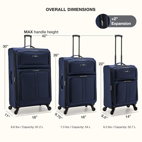 Anzio Softside Expandable Luggage with Spinner Wheels (Navy / 2-Piece Set (22/30))
