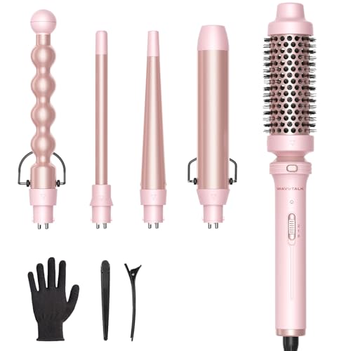 5 in 1 Curling Wand Set with Thermal Brush & 0.5" (Pink)