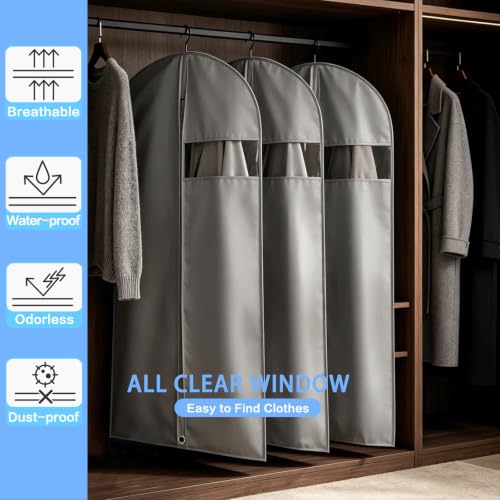 Garment Bag Lightweight Clear White PEVA Breathable Suit Bags with Study Full Zipper for Suit Clothes Storage Closet (Grey / 24''X50'')