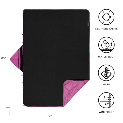 Large Waterproof Outdoor Blanket Thick Fleece 80" x 58" (Rose Purple-b)