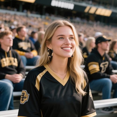 Game Day Earrings Football Baseball Earrings for Women Sports Team Heishi Hoop Earring Football Accessories Outfits Cheer Mom Essentials Fall Sports Must Haves Cheer Gifts (Black Gold)