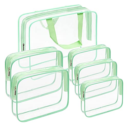 6 Packs Clear Makeup Bags (Green-6PCS (Large+Medium+Small))
