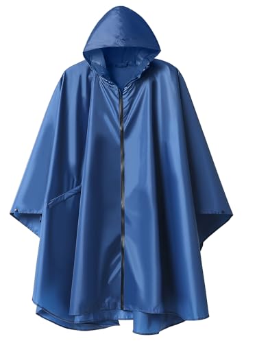 Unisex Rain Poncho Raincoat Hooded for Adults Women with Pockets (Navy)