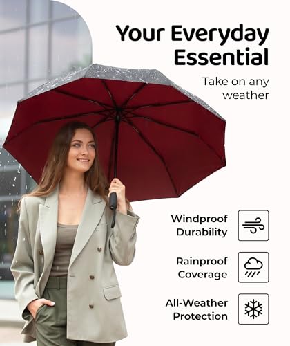 Repel Windproof Travel Umbrella (Black + Red 1-Pack / Standard)