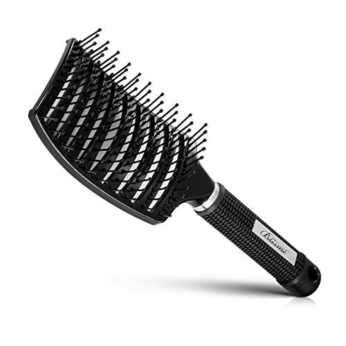Hair Brush Curved Vented Detangler Brush Faster Blow Drying for Women (black)