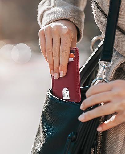 Slim Wallet for Men Women Minimalist Small Leather Front Pocket Wallets with RFID Blocking and Gifts Box (Small / Bassa Mars Red)