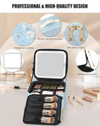 Travel Makeup Bag with LED Mirror for Women Girls (02-White Flower / 1-Small)