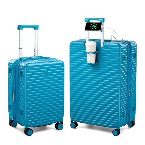 20" 28" Expandable Hard Case Luggage Sets 2 Piece (Caribbean Blue / Expandable 2-Piece Set(20/28))